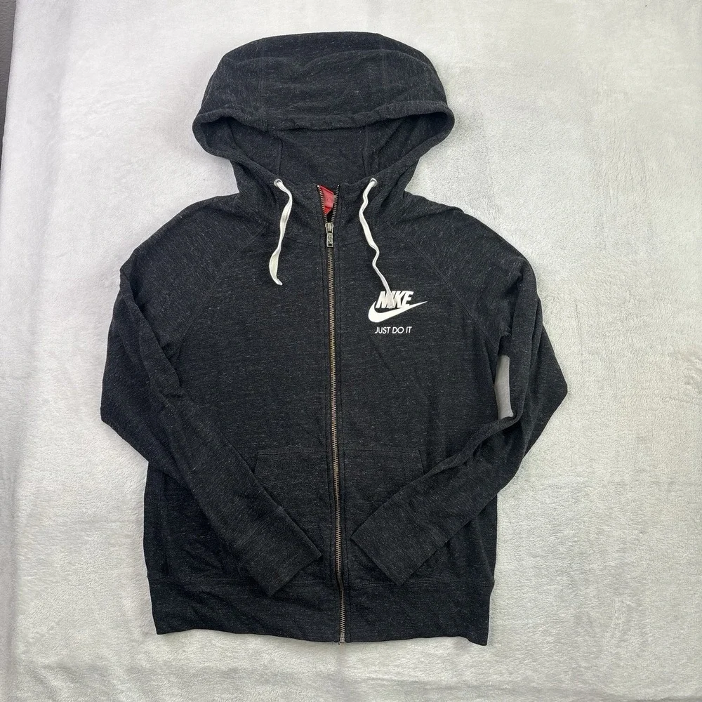 Nike Grey Full Zip Long Sleeve Activewear Lightweight Hoodie Women's Medium